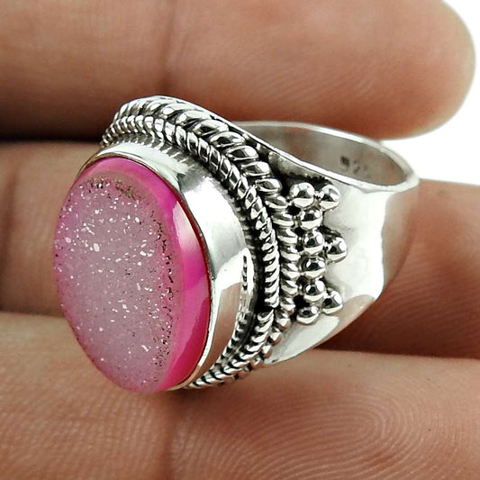 You Deserve 925 Sterling Silver Pink Druzy Ring Ethnic Jewellery