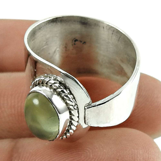 Dainty Prehnite Gemstone 925 Sterling Silver Vintage Ring Jewellery