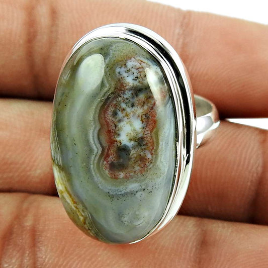 Woman Gift Solitaire Ring Size 6 925 Silver Natural Ocean Jasper Gemstone H9