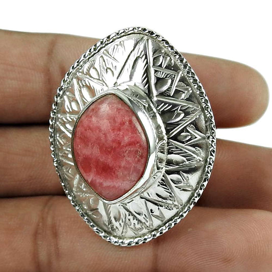 Excellent Rhodochrosite Gemstone 925 Sterling Silver Ring Vintage Jewellery