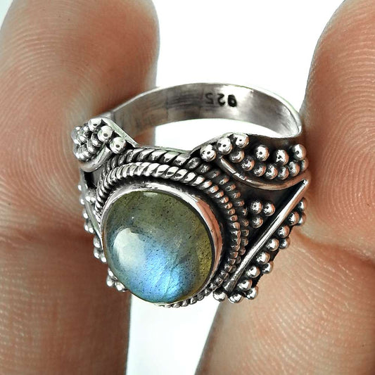 Antique Look Labradorite 925 Sterling Silver Ring
