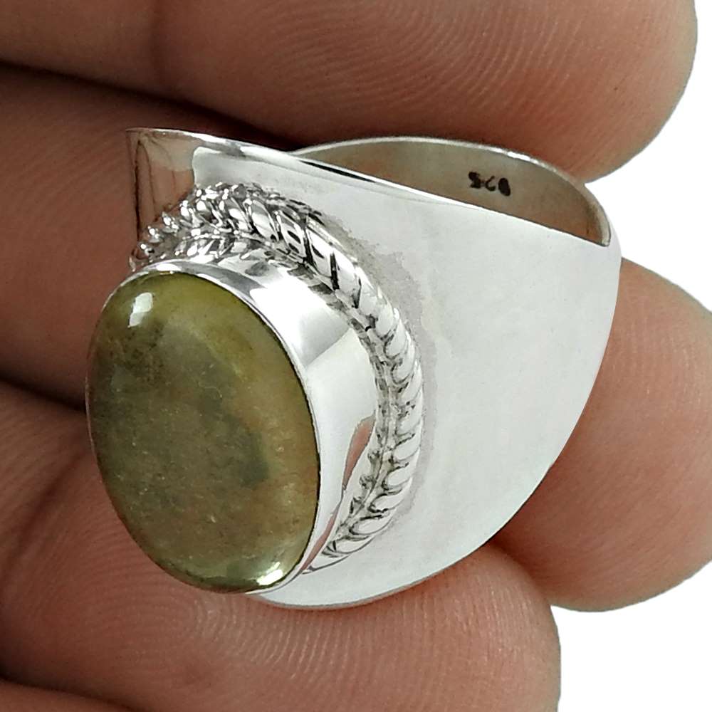 Natural Golden Rutile Cocktail Ethnic Ring Size 8.5 925 Silver For Women T23