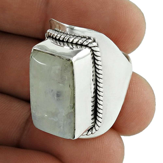 Woman Gift Natural Rainbow Moonstone Solitaire Ring Size 6 925 Silver E6