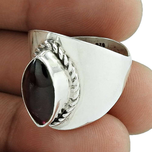 Woman Gift 925 Silver Natural Garnet Statement Vintage Ring Size 8.5 K26