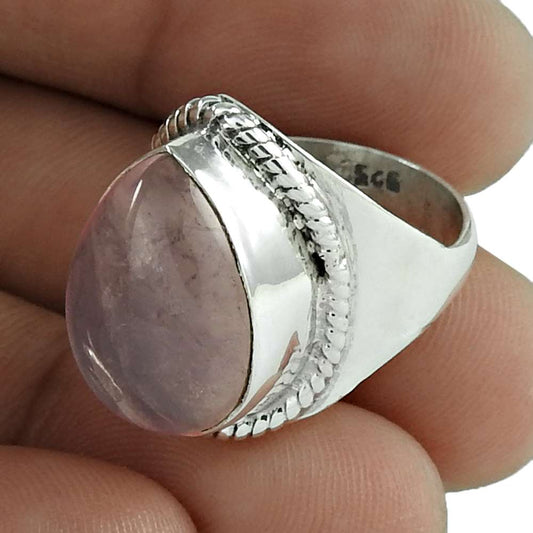 Gift For Her 925 Silver Natural Rose Quartz Cocktail Ethnic Ring Size 6.5 G22