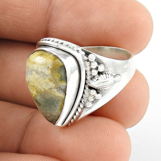 Natural Jasper Gemstone Solitaire Vintage Multicolor Ring Size 7 925 Silver H22