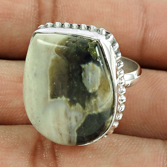 Natural Ocean Jasper Solitaire Tribal Ring Size 7 925 Silver For Women K20