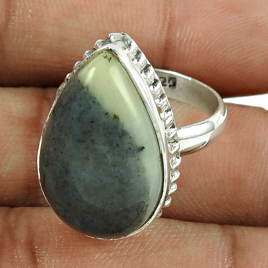 Natural Jasper Gemstone Solitaire Vintage Green Ring Size 7 925 Silver Z14