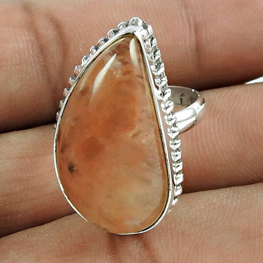 Natural Aventurine Cocktail Vintage Ring Size 7.5 925 Silver For Girls N15