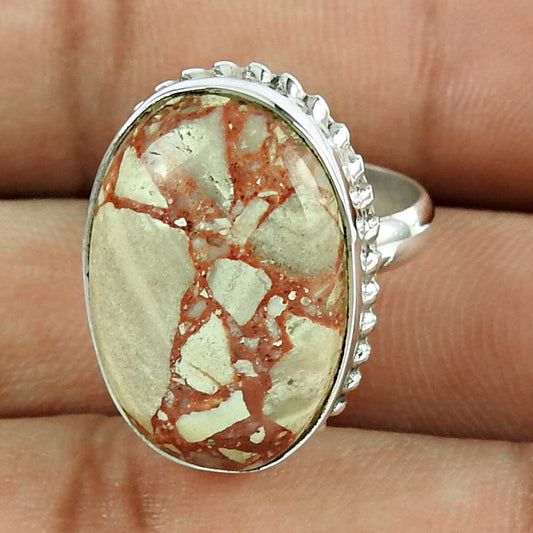 Natural Rosetta Gemstone 925 Silver Solitaire Boho Ring Size 6 For Women A15