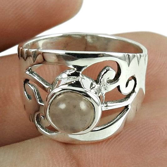 Rose Quartz Gemstone Vintage Ring 925 Sterling Silver Jewellery