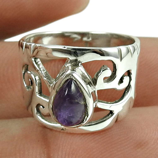 Party Wear Amethyst Gemstone 925 Sterling Silver Ring Jewellery Mayorista