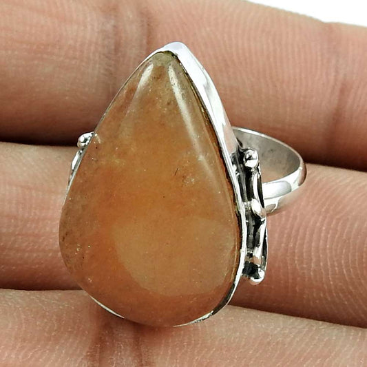 Natural Aventurine Gemstone Statement Ethnic Ring Size 8 925 Sterling Silver Y7