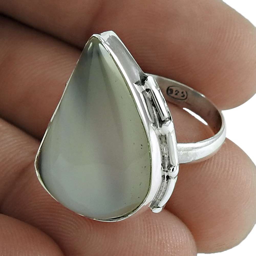 Wedding Gift For Her 925 Silver Natural Agate Solitaire Ethnic Ring Size 7 Q1