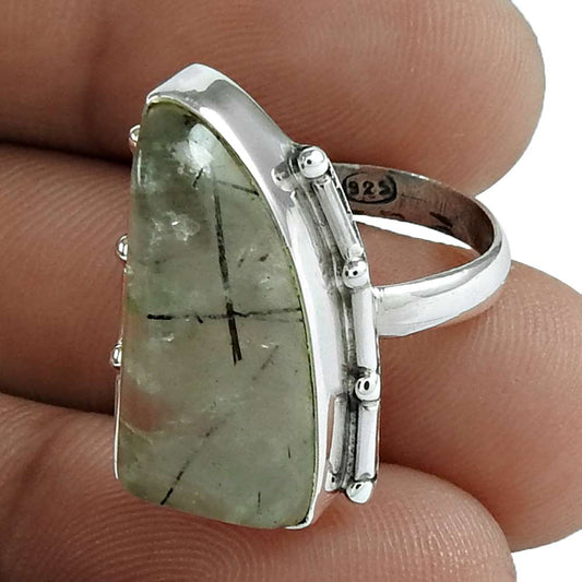 Gift For Her 925 Silver Natural Black Rutile Statement Boho Ring Size 7 P9
