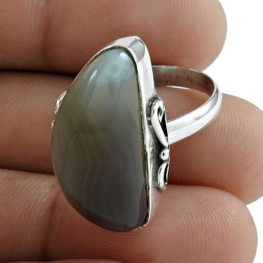 Gift For Her 925 Silver Natural Botswana Agate Statement Tribal Ring Size 8 J8