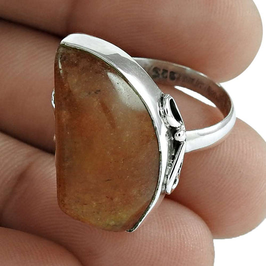 Natural Aventurine 925 Silver Solitaire Ethnic Ring Size 8 For Girls D11