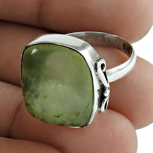 Gift For Her Natural Prehnite Solitaire Tribal Ring Size 7 925 Silver K8