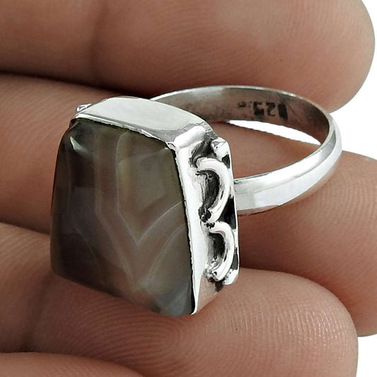 Gift For Her 925 Silver Natural Jasper Solitaire Bohemian Ring Size 7 M8