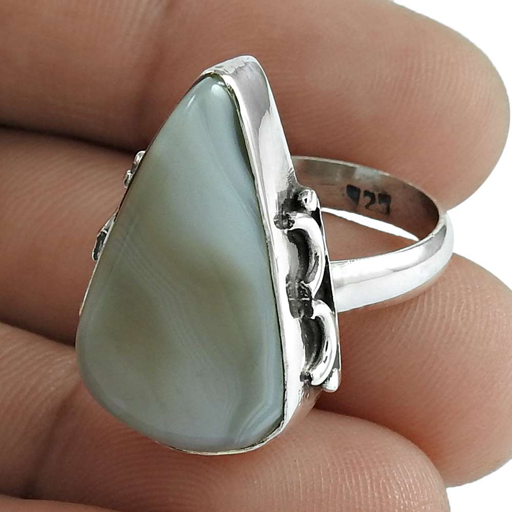 Natural Botswana Agate Statement Tribal Ring Size 6.5 925 Silver For Women O8