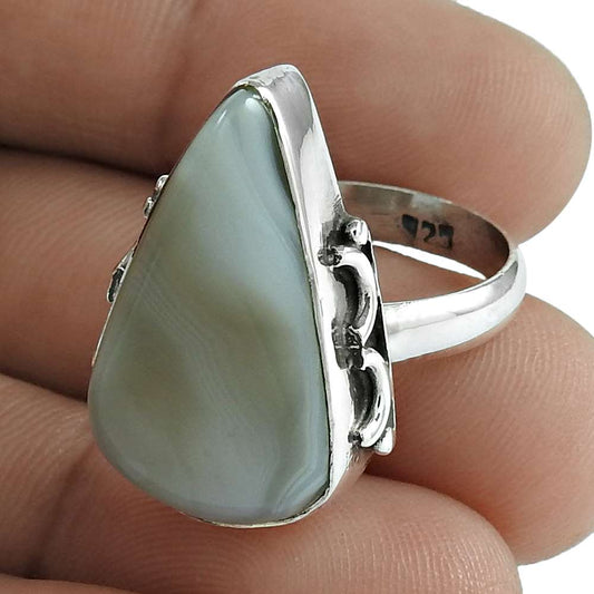 Natural Botswana Agate Statement Tribal Ring Size 6.5 925 Silver For Women O8