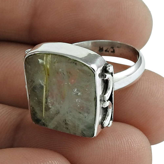 Gift For Her 925 Silver Natural Golden Rutile Statement Ethnic Ring Size 6 Z3