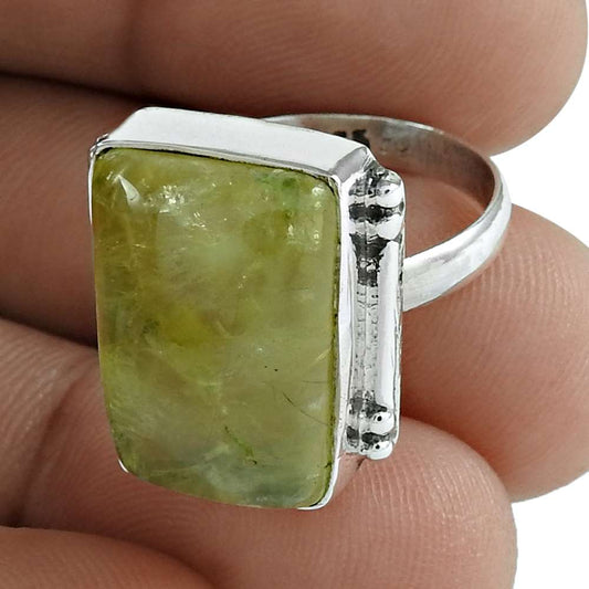 Natural Prehnite Gemstone 925 Silver Statement Vintage Ring Size 7 For Girls X5