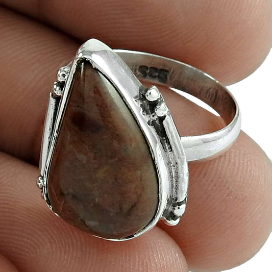 Gift For Her 925 Silver Natural Imperial Jasper Solitaire Ethnic Ring Size 6 S1