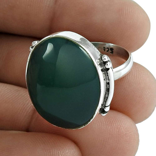 Natural Onyx Gemstone Solitaire Ethnic Ring Size 8 925 Sterling Silver G11