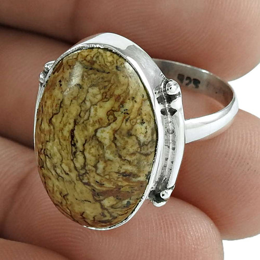 Gift For Women Solitaire Boho Ring Size 8 925 Silver Natural Picture Jasper Y5