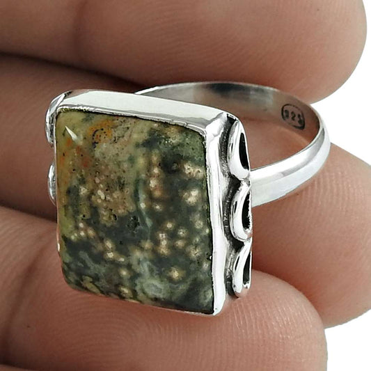 Gift For Her 925 Silver Natural Jasper Gemstone Statement Vintage Ring Size 7 D4