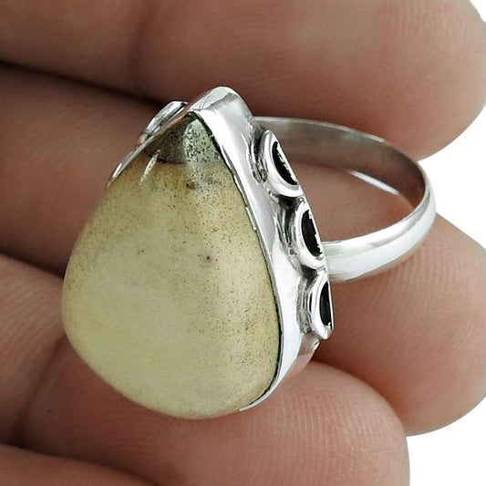 Woman Gift Jewellery Ivory Jasper Gemstone Ring Size 7 925 Sterling Silver