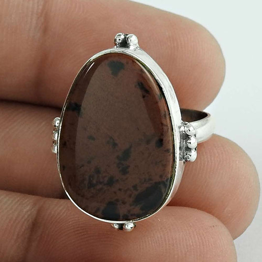 Gift For Her Natural Mahogany Obsidian Cocktail Ethnic Ring Size 6 925 Silver A7