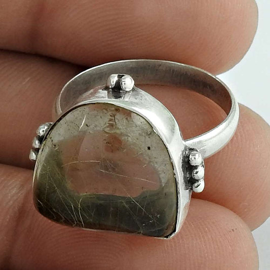 Natural Rutilated Quartz 925 Silver Solitaire Ethnic Ring Size 7 For Girls B7