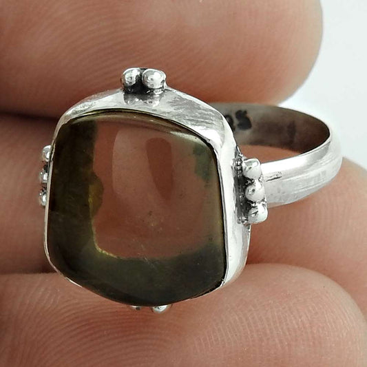 Gift For Her 925 Silver Natural Smoky Quartz Cocktail Ethnic Ring Size 7 U4