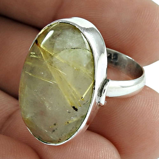 Natural Golden Rutile Cocktail Tribal Ring Size 7 925 Silver For Women X13
