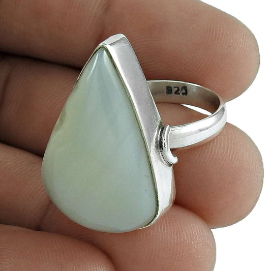Gift For Her 925 Silver Natural Chalcedony Statement Boho Ring Size 7 E19