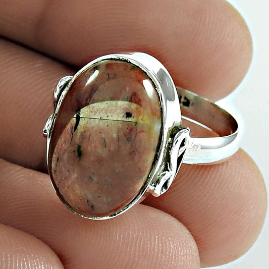 Natural Jasper Gemstone Cocktail Tribal Red Ring Size 7.5 925 Sterling Silver T1