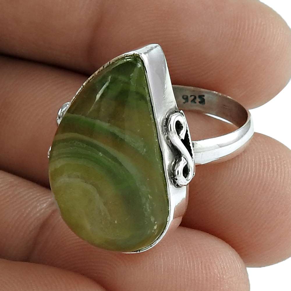 Natural Fluorite Gemstone Solitaire Boho Ring Size 7 925 Silver For Women Y13