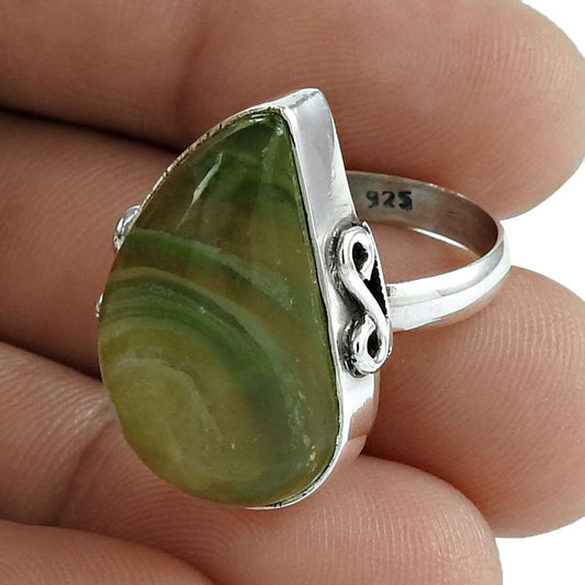 Natural Fluorite Gemstone Solitaire Boho Ring Size 7 925 Silver For Women Y13