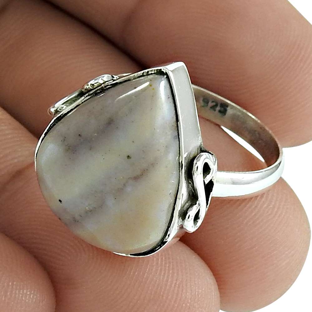 Natural Jasper Gemstone 925 Silver Solitaire Bohemian Ring Size 8.5 For Girls K4