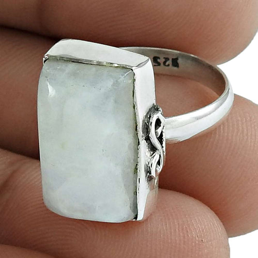 925 Silver Natural Rainbow Moonstone Cocktail Vintage Ring Size 6.5 M4