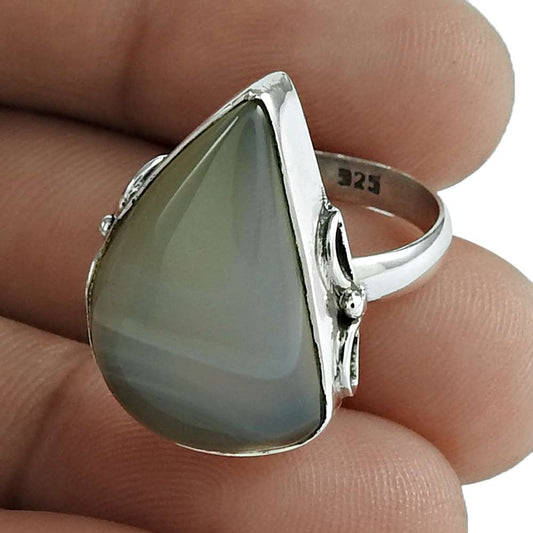 Natural Botswana Agate Solitaire Ethnic Ring Size 6.5 925 Silver For Women H6