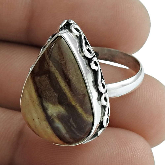 Gift For Her 925 Silver Natural Septarian Tribal Ring Size 7 Handmade Jewelry T3
