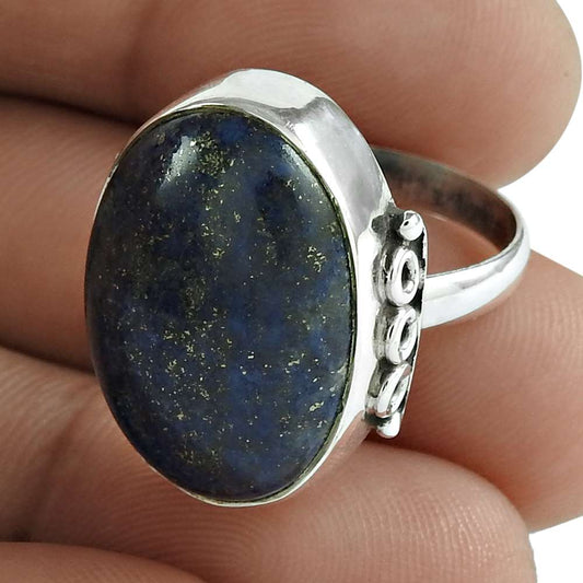 Natural Lapis Lazuli Solitaire Tribal Ring Size 6 925 Silver For Women H11