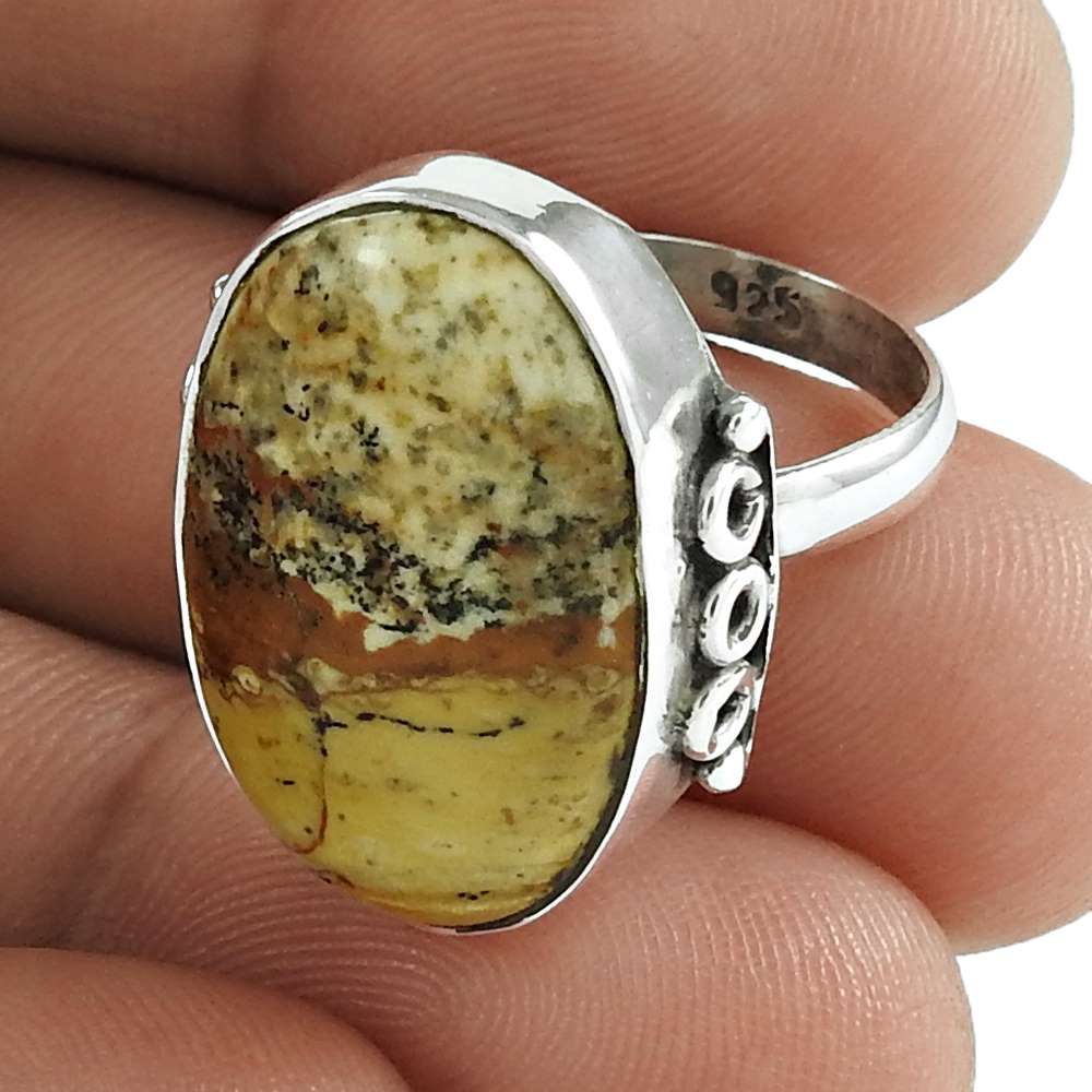 Natural Picture Jasper 925 Silver Statement Bohemian Ring Size 5.5 For Girls O4