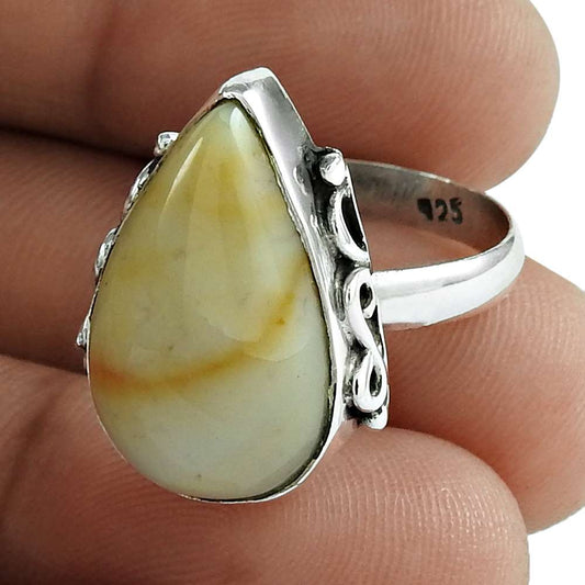 Natural Mookaite Gemstone 925 Silver Statement Tribal Ring Size 7 For Women Q4