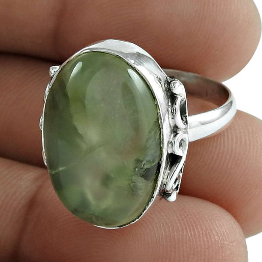 Natural Prehnite Gemstone Solitaire Tribal Ring Size 7 925 Silver For Girls Z5