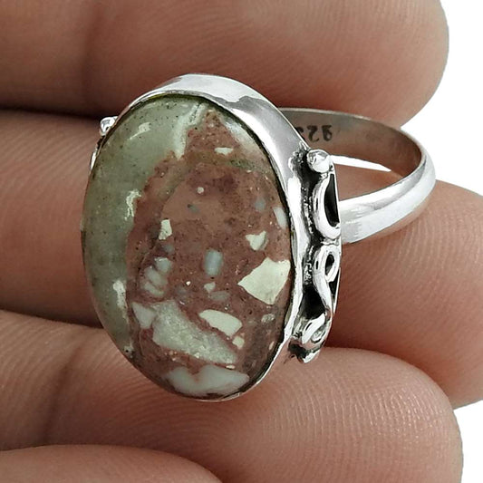 Natural Rosetta Gemstone 925 Silver Cocktail Boho Ring Size 7 For Women J6