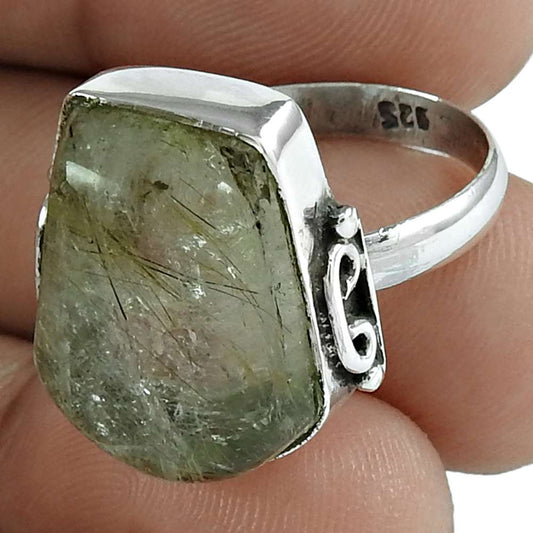 925 Silver Natural Rutilated Quartz Cocktail Vintage Ring Size 7 I11